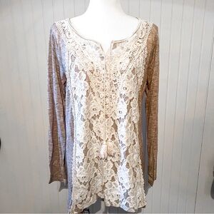 Altar’d State Lace Front Long Sleeve Tunic